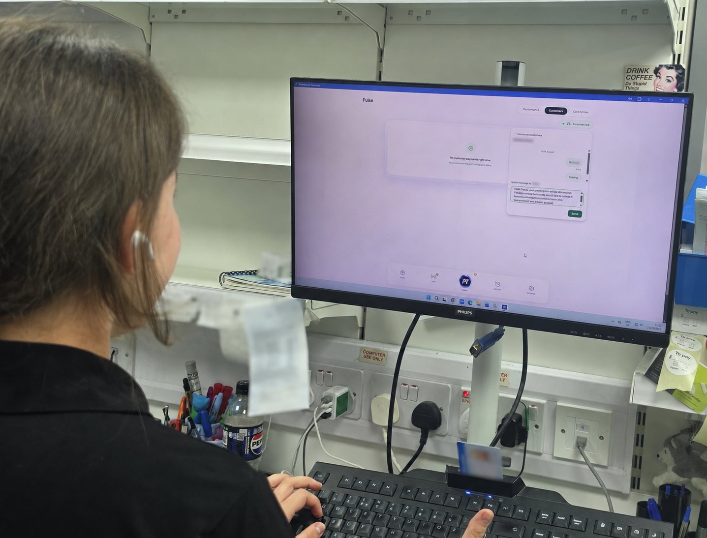 PharmaTrack Customer Connect in use inside a pharmacy