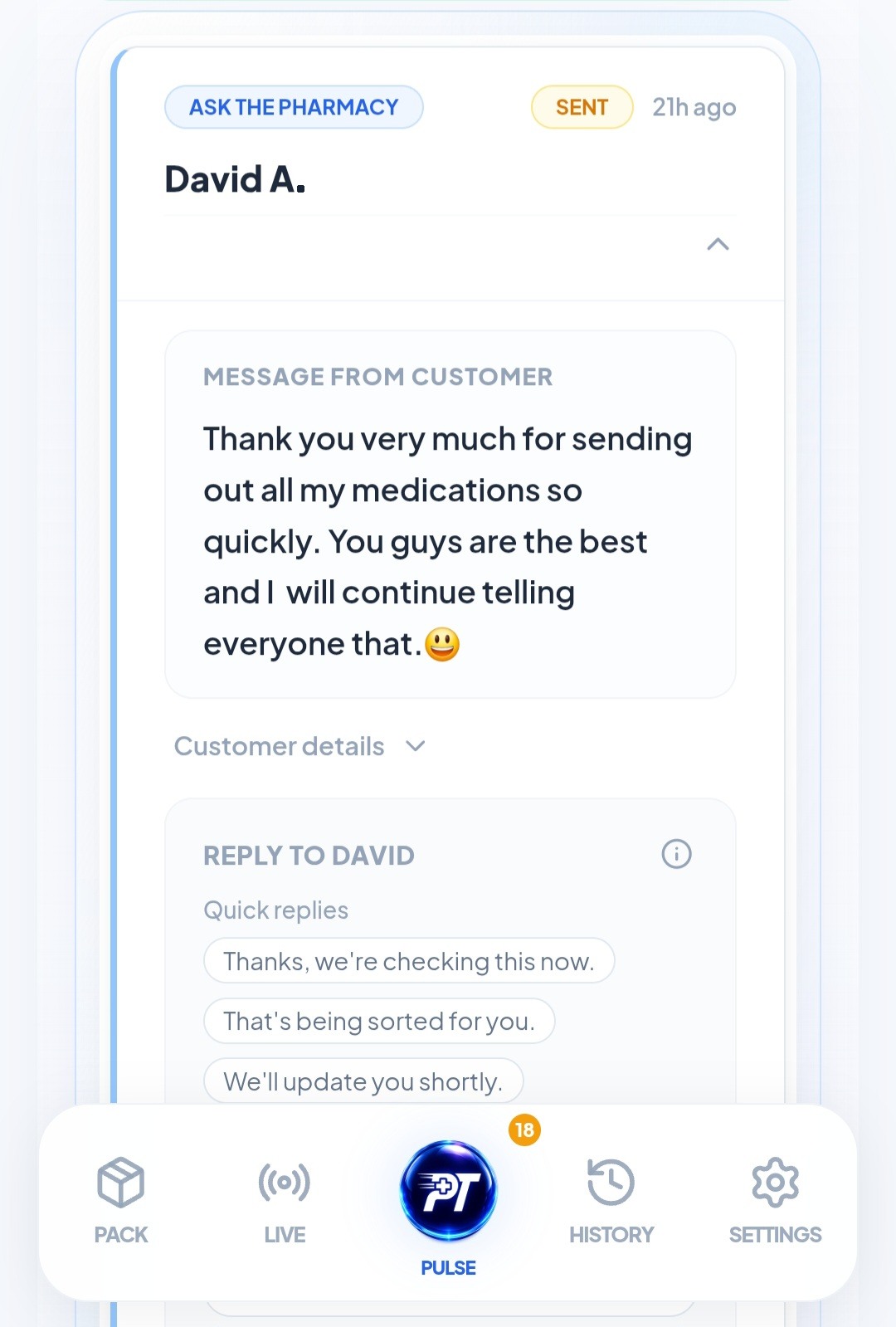 Customer Connect message on a phone screen